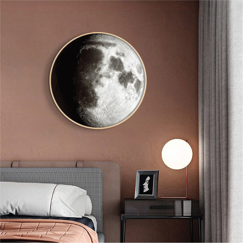 Textured Dark Color Canvas Kids Photo Print 3D Effect Planet Wall Art for Boys Room