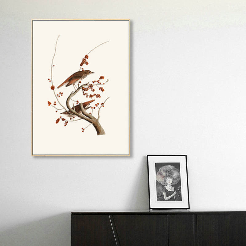 Soft Color Rustic Canvas Art Painting Bird on the Branches Wall Decor for Bedroom