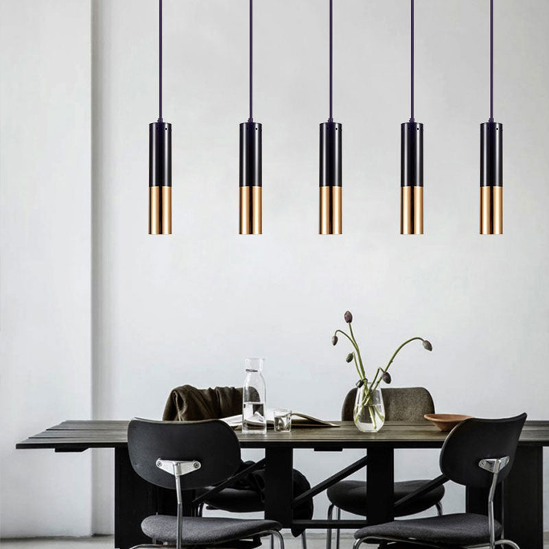 Black and Gold Cylinder Pendant Lighting Single Light Modern Metal Hanging Lamp for Bar Cafe