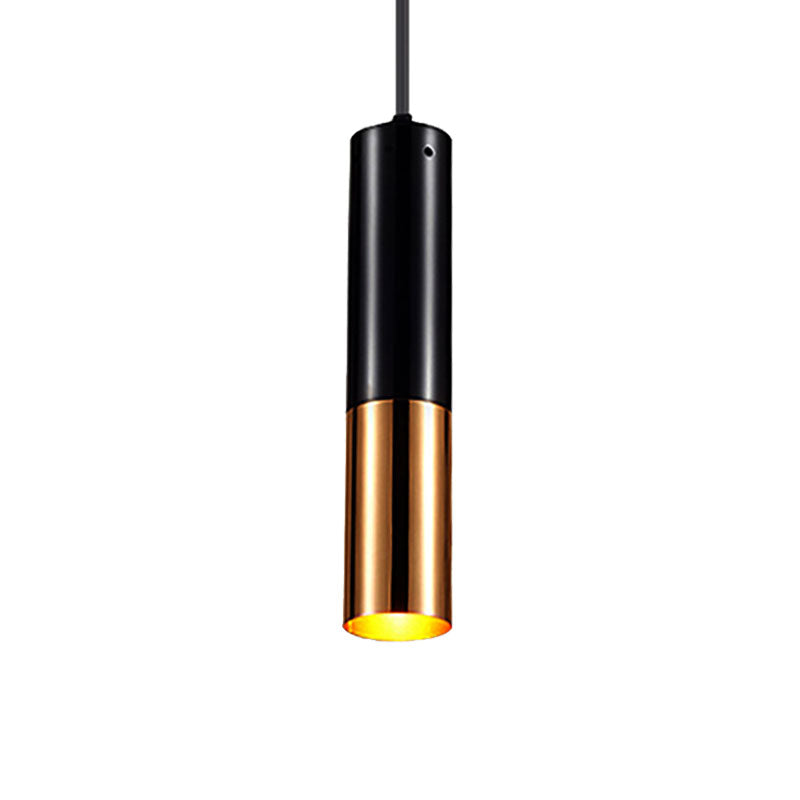 Black and Gold Cylinder Pendant Lighting Single Light Modern Metal Hanging Lamp for Bar Cafe