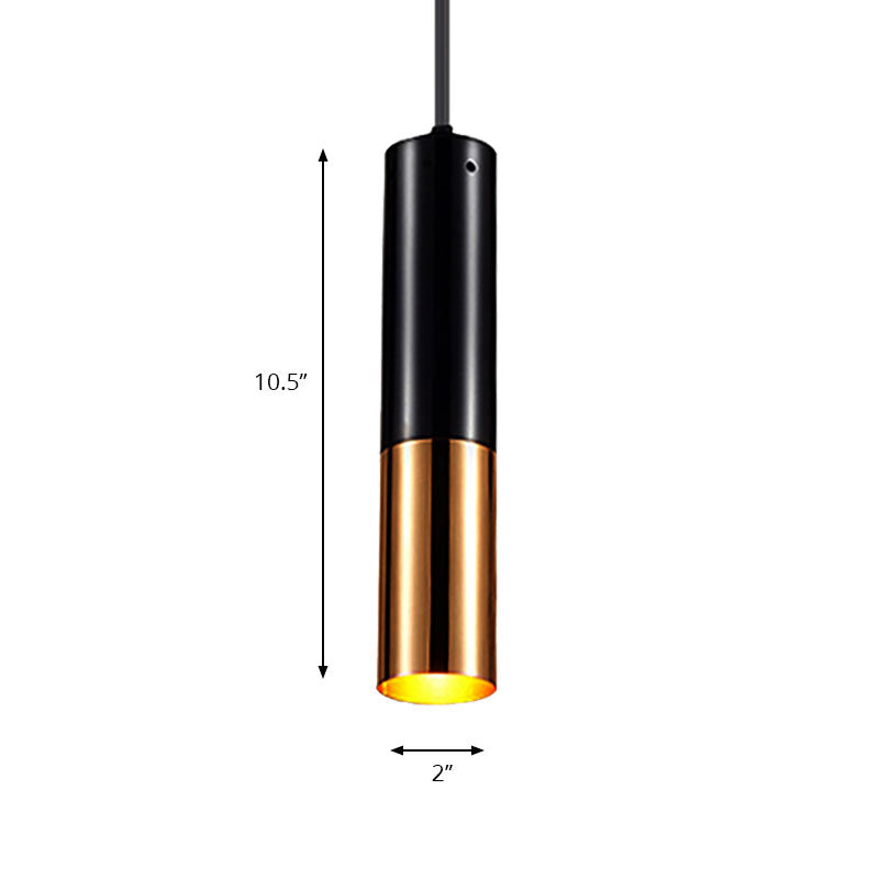 Black and Gold Cylinder Pendant Lighting Single Light Modern Metal Hanging Lamp for Bar Cafe