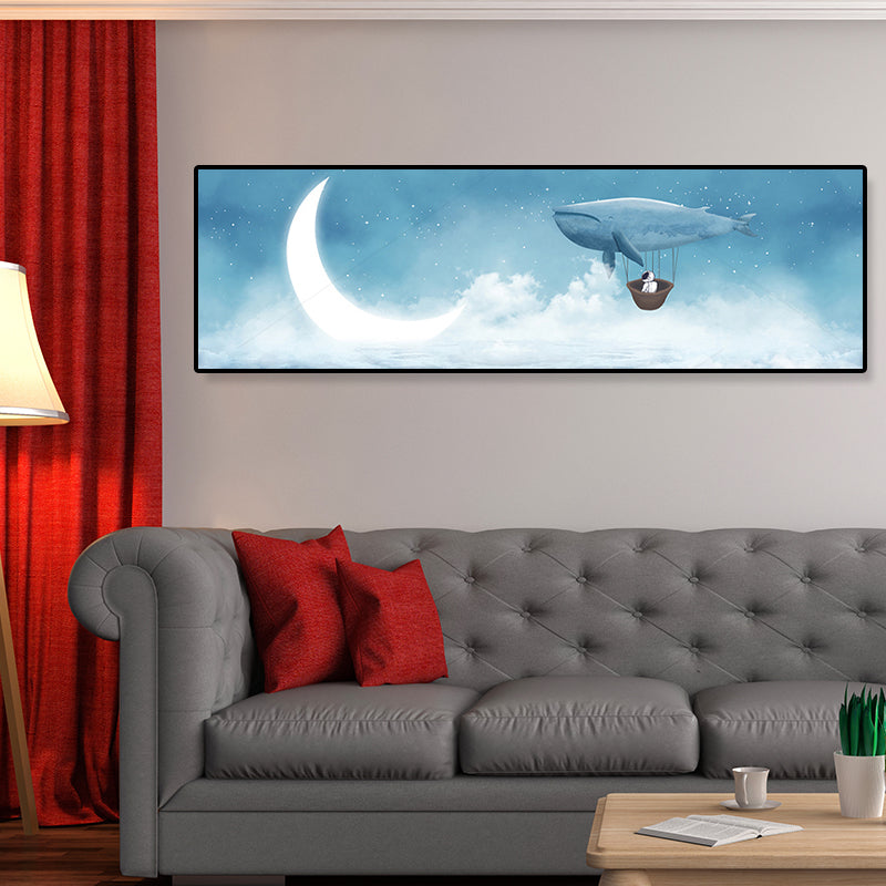 Soft Color Illustrated Whale Wrapped Canvas Textured Children's Art Living Room Wall Decor