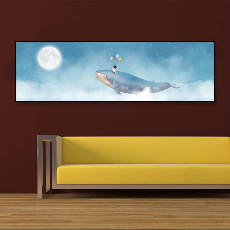 Soft Color Illustrated Whale Wrapped Canvas Textured Children's Art Living Room Wall Decor
