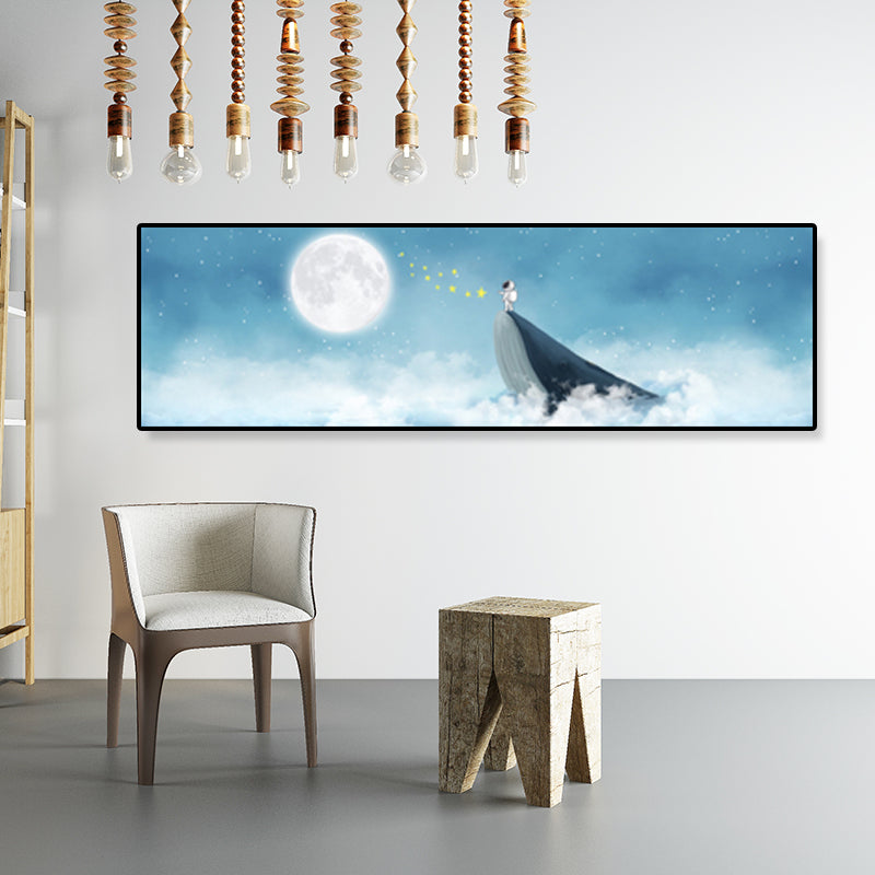 Soft Color Illustrated Whale Wrapped Canvas Textured Children's Art Living Room Wall Decor