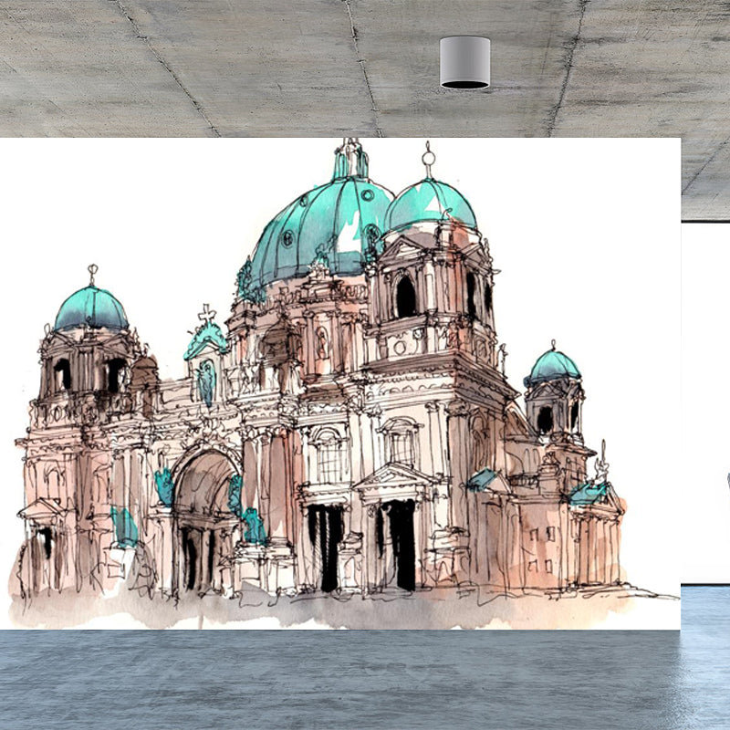 Stain Resistant Architecture Mural Decal Non-Woven Modern Wall Decor for Study Room