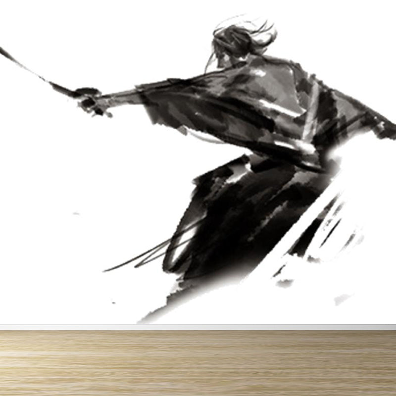 Contemporary Boys Mural Wallpaper Giant Fighting Warrior Pattern Black Wall Covering