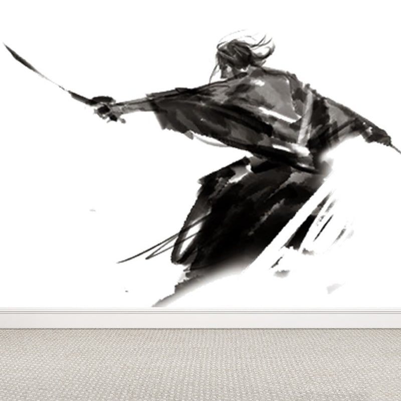 Contemporary Boys Mural Wallpaper Giant Fighting Warrior Pattern Black Wall Covering