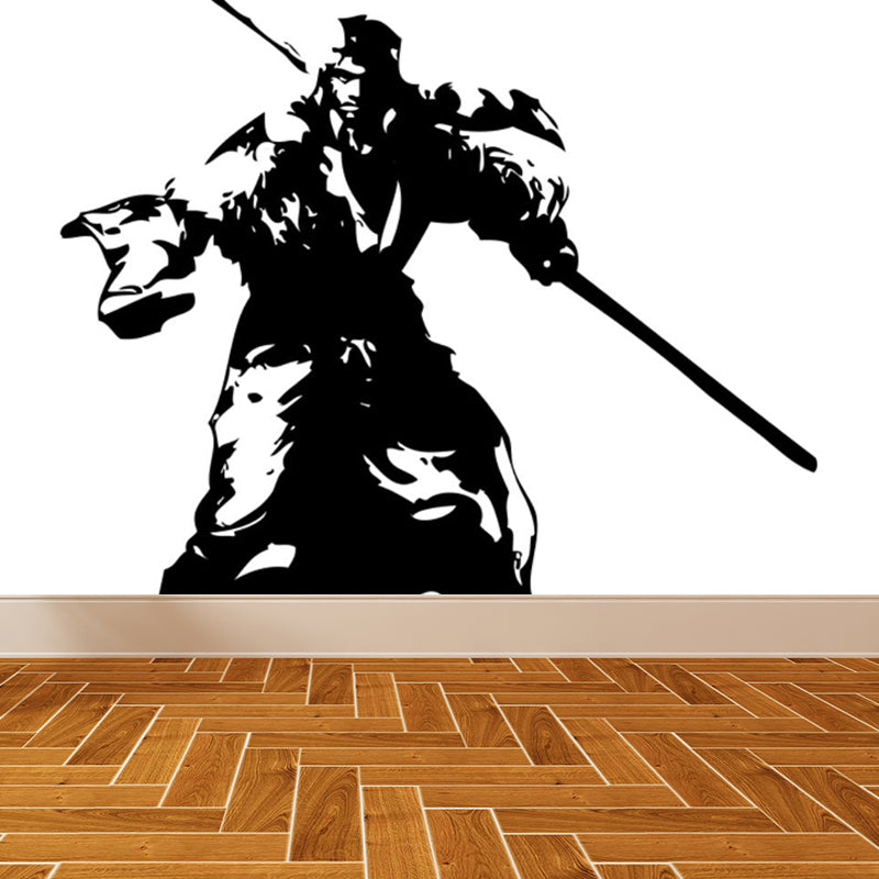 Contemporary Boys Mural Wallpaper Giant Fighting Warrior Pattern Black Wall Covering