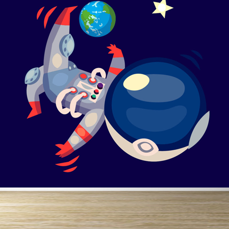 Illustration Style Astronaut Mural Giant Wall Covering for Dining Room, Custom Printed