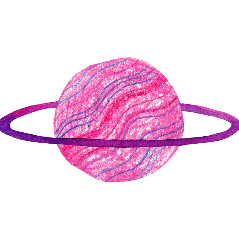 Watercolor Ringed Planet Mural Kids Style Smooth Wall Art in Dark Color for Bedroom