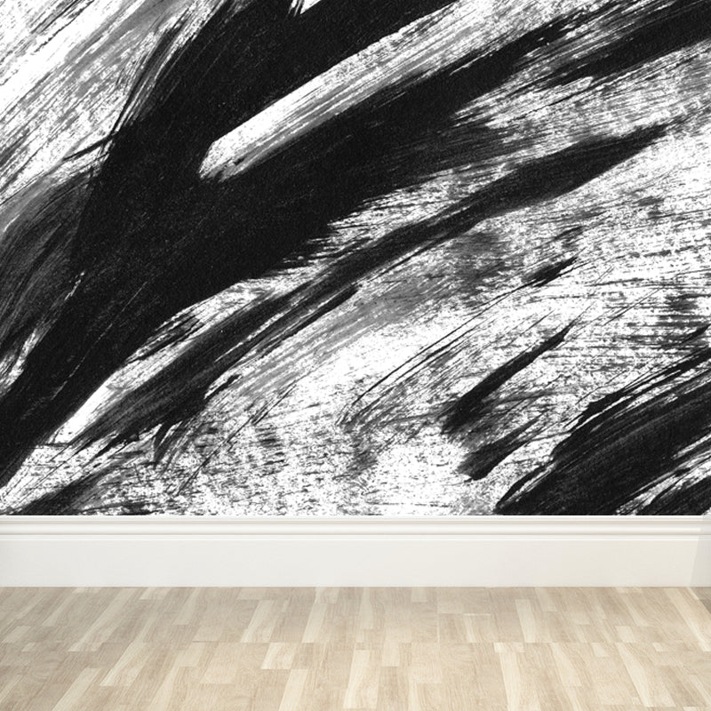 Black Brush Mural Wallpaper for Decoration Contemporary Living Room Wall Covering