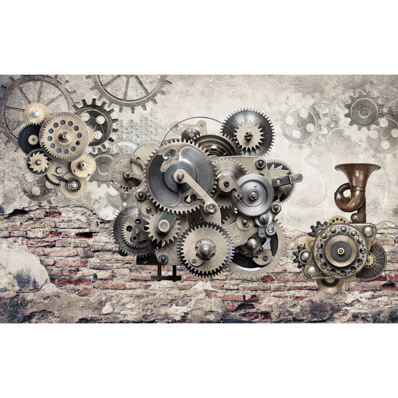 Dark Color Steampunk Wall Mural Full Size Metal Effect Wall Decor for House Interior