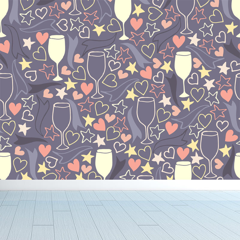 Contemporary Dinnerware Mural Non-Woven Fabric Washable Pastel Wall Decor for Kitchen