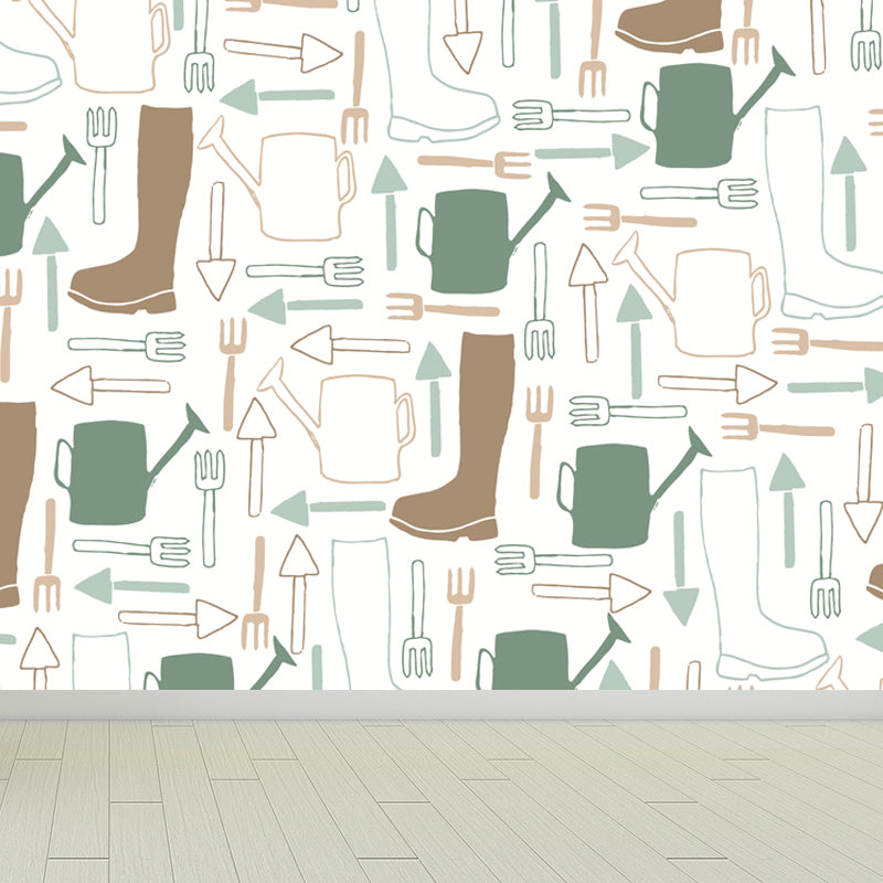 Contemporary Dinnerware Mural Non-Woven Fabric Washable Pastel Wall Decor for Kitchen