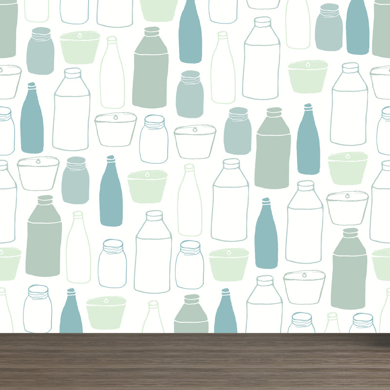 Contemporary Dinnerware Mural Non-Woven Fabric Washable Pastel Wall Decor for Kitchen