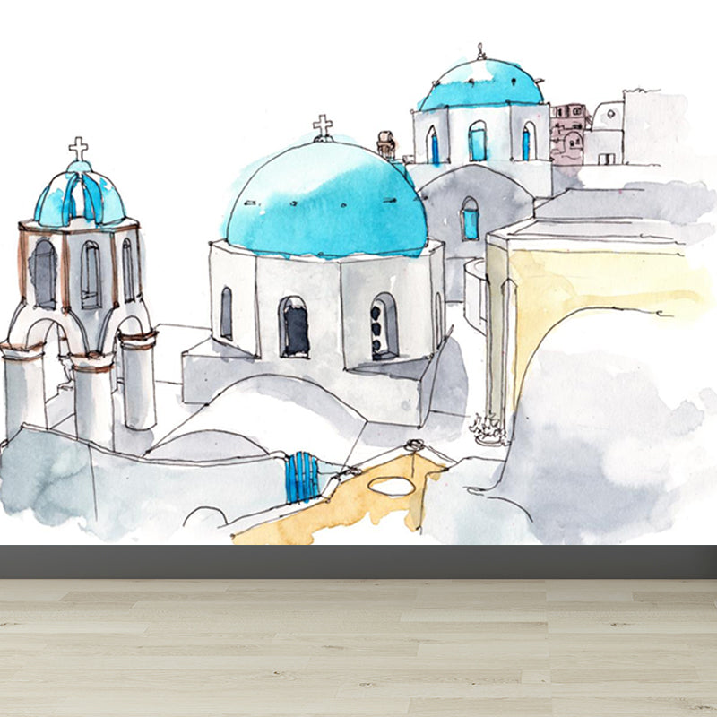 Illustration Grand Building Wall Mural Great Wall Decor for Guest Room, Customised