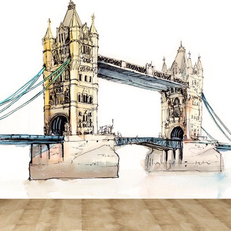 Illustration Grand Building Wall Mural Great Wall Decor for Guest Room, Customised