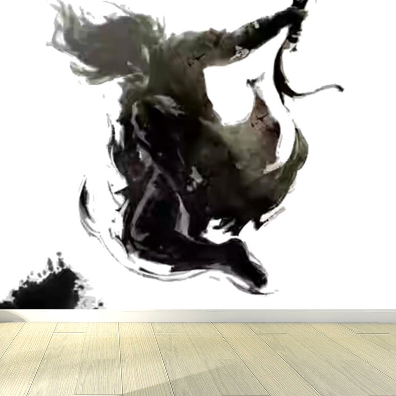 Black Swordsman Mural Decal for Decoration Contemporary Living Room Wall Covering