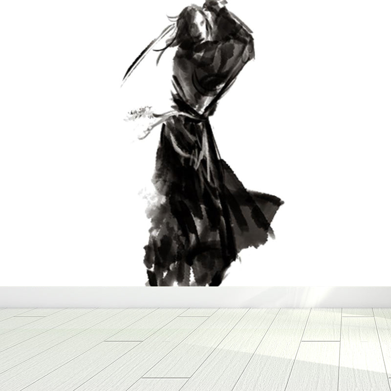 Black Swordsman Mural Decal for Decoration Contemporary Living Room Wall Covering
