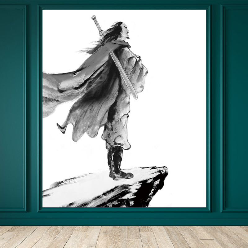 Black Swordsman Mural Decal for Decoration Contemporary Living Room Wall Covering