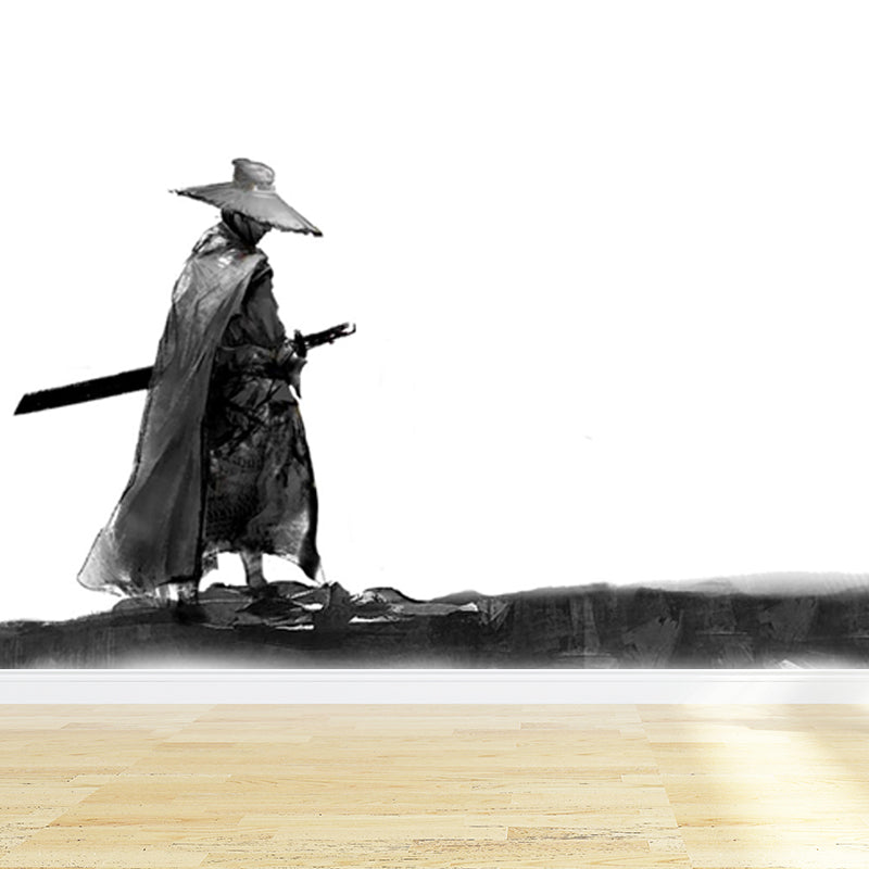 Non-Woven Ornamental Wall Mural Modern Swordsman Pattern Wall Covering for Rest Room