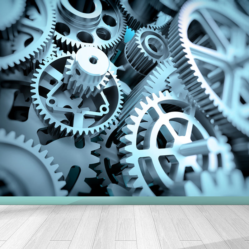 Contemporary Metal Gear Wall Mural Non-Woven Textured Stain-Proofing Dark Color Wall Art for Room