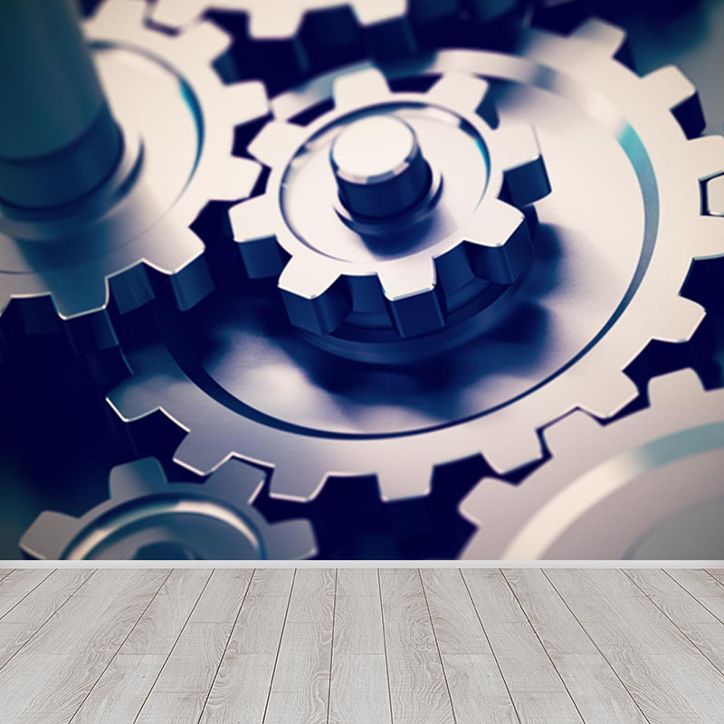 Contemporary Metal Gear Wall Mural Non-Woven Textured Stain-Proofing Dark Color Wall Art for Room