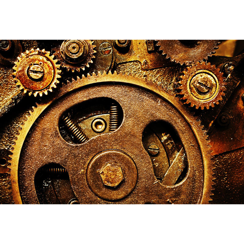 Contemporary Metal Gear Wall Mural Non-Woven Textured Stain-Proofing Dark Color Wall Art for Room