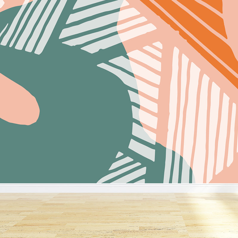 Modern Abstract Graphic Mural Non-Woven Textured Stain-Proof Soft Color Wall Art for Bedroom