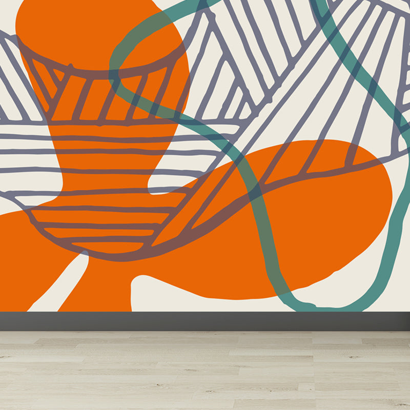 Modern Abstract Graphic Mural Non-Woven Textured Stain-Proof Soft Color Wall Art for Bedroom