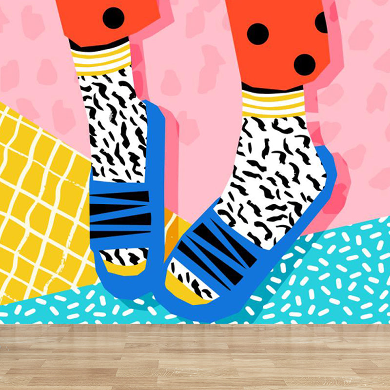 Modern Fashionable Shoes Pattern Mural Pastel Color Kids Room Wall Decor, Personalized