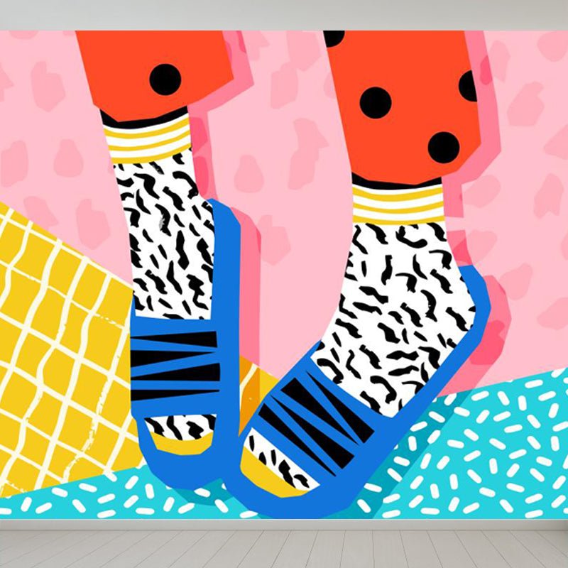 Modern Fashionable Shoes Pattern Mural Pastel Color Kids Room Wall Decor, Personalized
