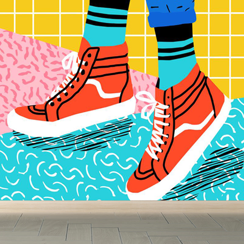 Modern Fashionable Shoes Pattern Mural Pastel Color Kids Room Wall Decor, Personalized