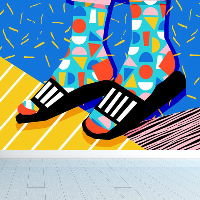 Modern Fashionable Shoes Pattern Mural Pastel Color Kids Room Wall Decor, Personalized