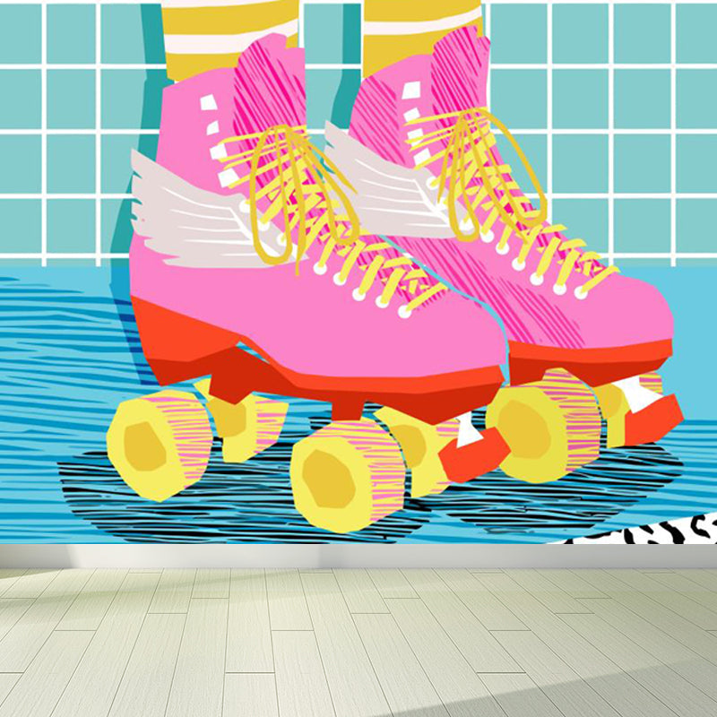 Modern Fashionable Shoes Pattern Mural Pastel Color Kids Room Wall Decor, Personalized