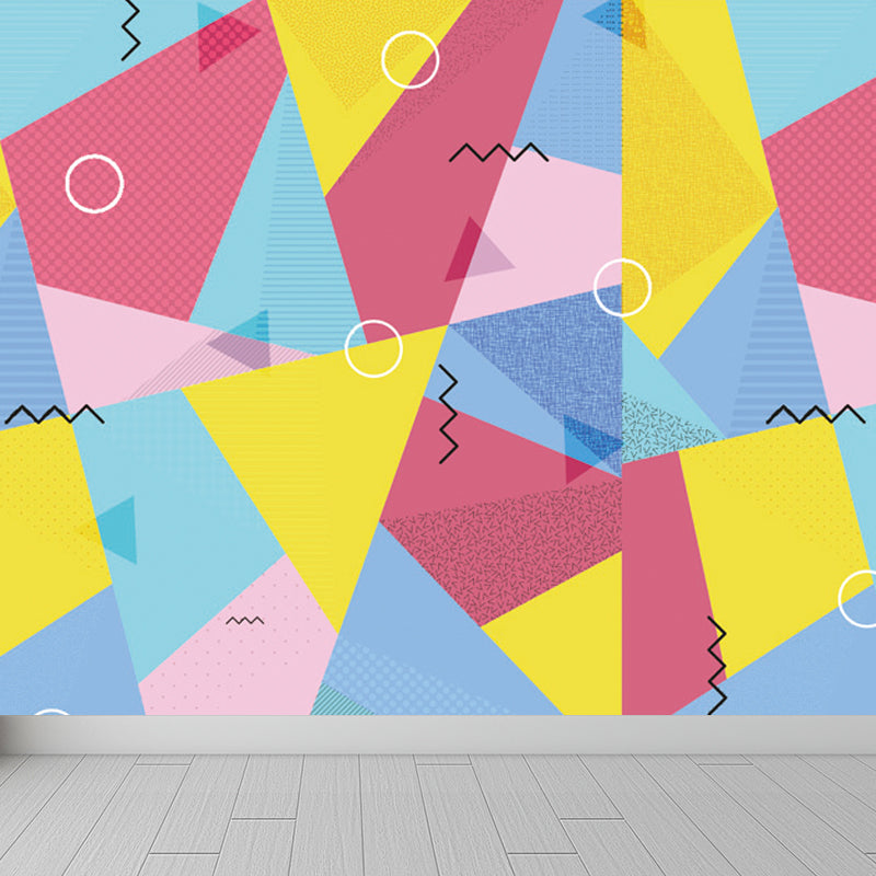 Bright Geometric Wall Mural Decal Moisture Resistant Modern Bedroom Wall Covering