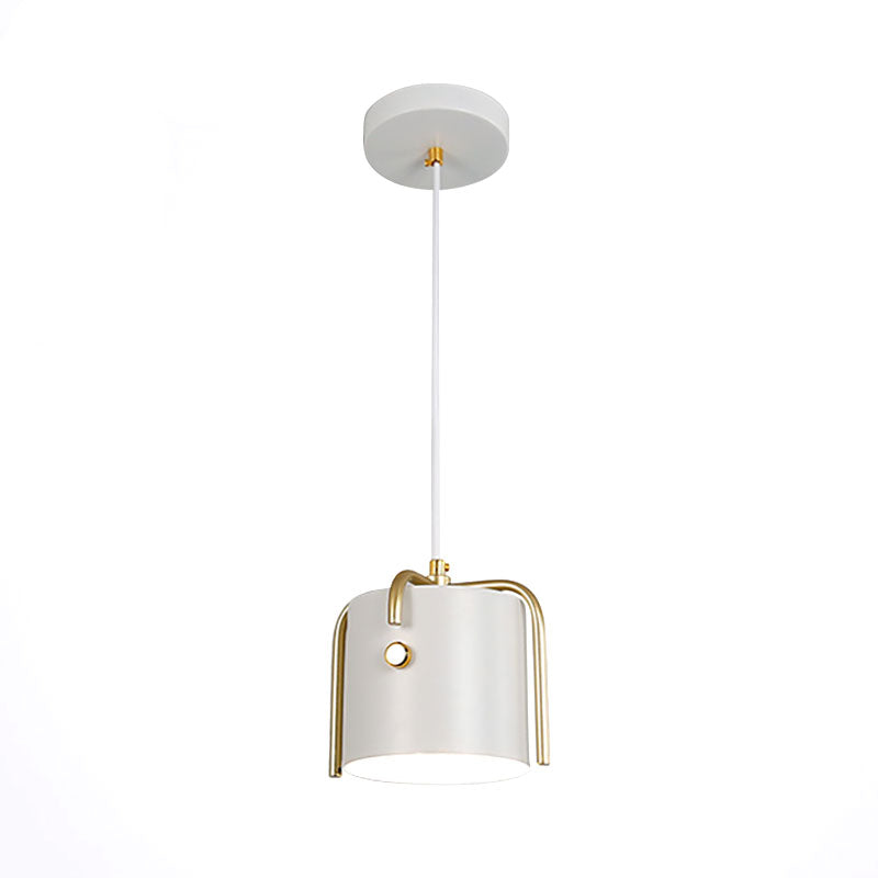 Macaron con estilo 1 Luz colgante de luz con tono metálico Lámpara de suspensión de barril gris/blanco para el comedor