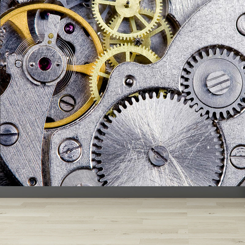 Photograph Metal Gear Mural Decal Modern Non-Woven Textured Wall Covering in Pastel Color