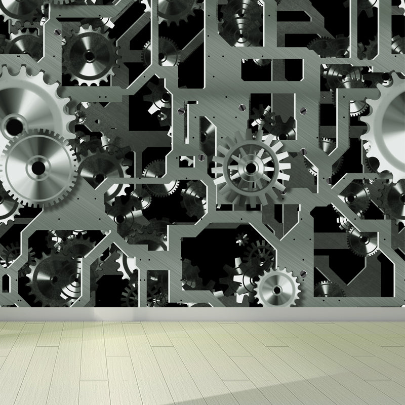 Photograph Metal Gear Mural Decal Modern Non-Woven Textured Wall Covering in Pastel Color