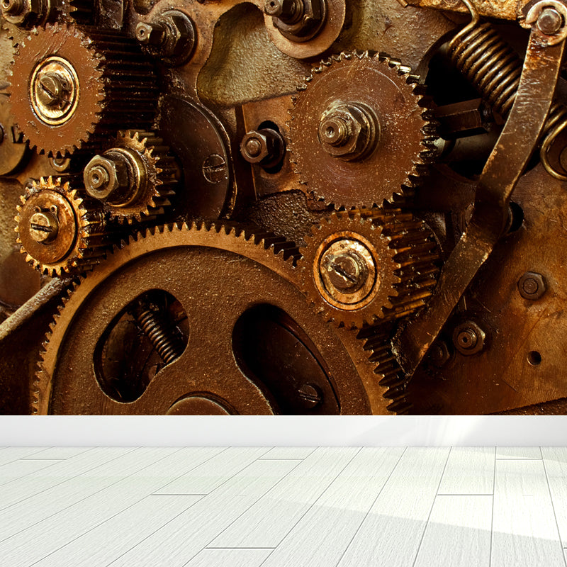 Photograph Metal Gear Mural Decal Modern Non-Woven Textured Wall Covering in Pastel Color