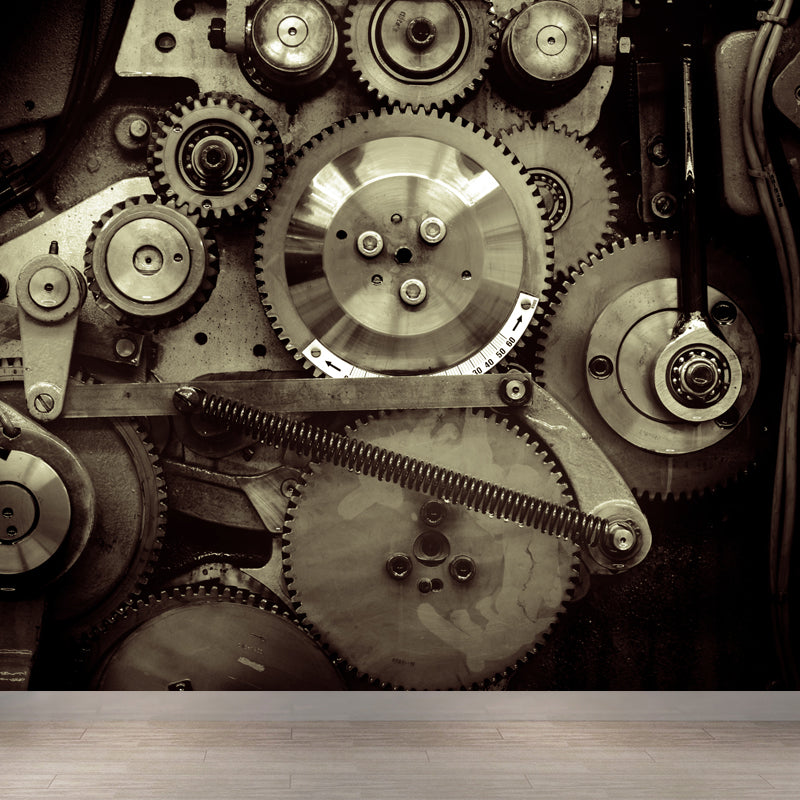 Photograph Metal Gear Mural Decal Modern Non-Woven Textured Wall Covering in Pastel Color