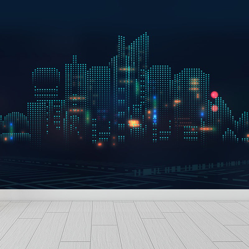 Contemporary City Building Mural Soft Color Stain-Proofing Wall Art for Dining Room