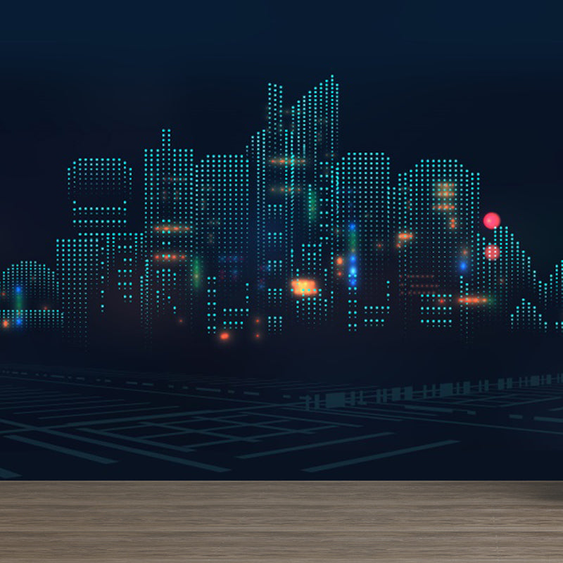 Contemporary City Building Mural Soft Color Stain-Proofing Wall Art for Dining Room