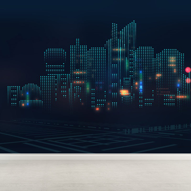 Contemporary City Building Mural Soft Color Stain-Proofing Wall Art for Dining Room