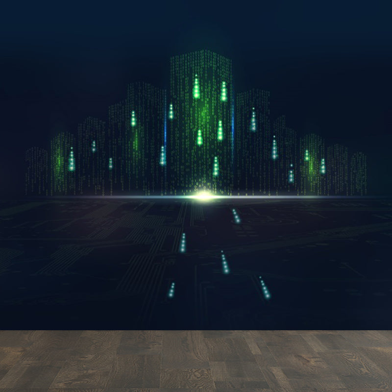 Contemporary City Building Mural Soft Color Stain-Proofing Wall Art for Dining Room