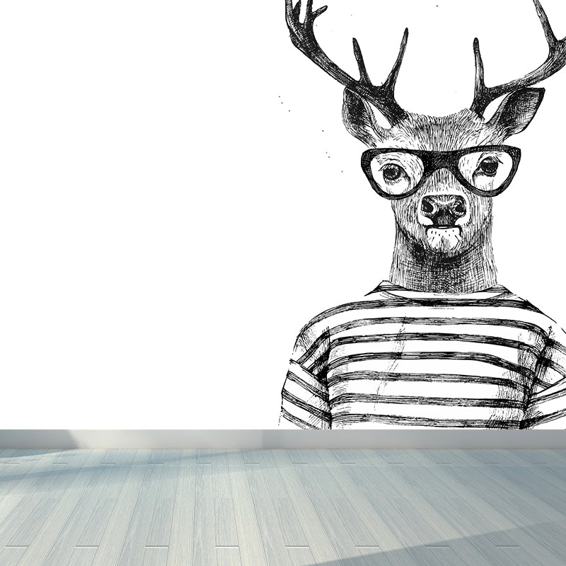 Nordic Animal Gentleman Mural Non-Woven Washable Pastel Wall Covering for Boys Room