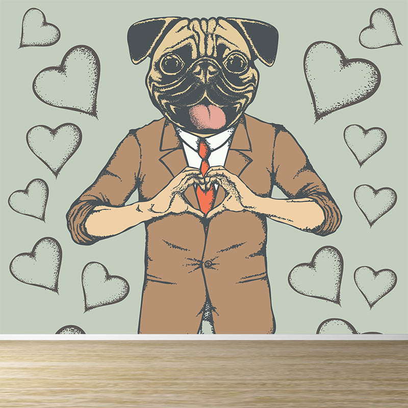 Nordic Animal Gentleman Mural Non-Woven Washable Pastel Wall Covering for Boys Room