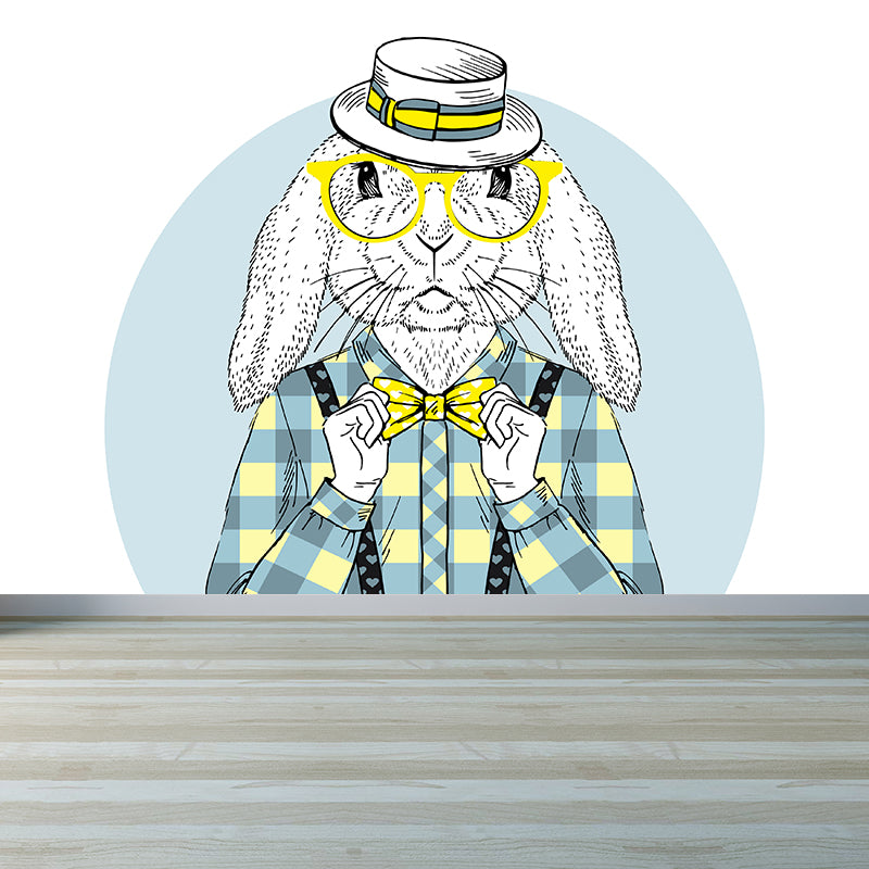 Nordic Animal Gentleman Mural Non-Woven Washable Pastel Wall Covering for Boys Room