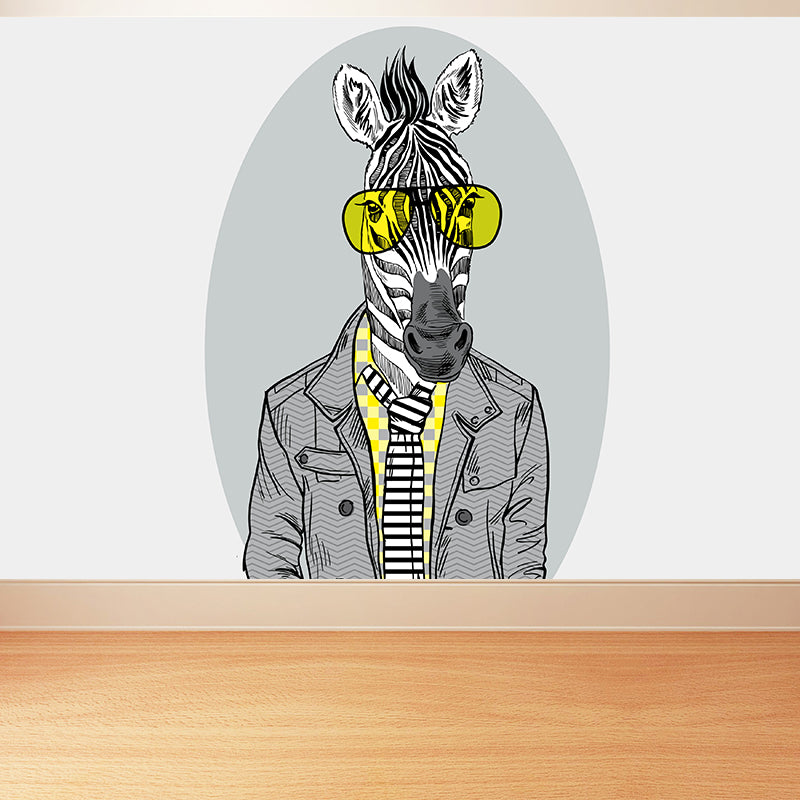 Nordic Animal Gentleman Mural Non-Woven Washable Pastel Wall Covering for Boys Room