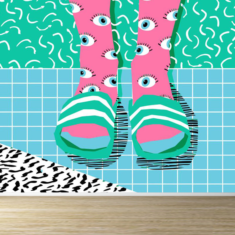 Full Size Illustration Modern Mural Wallpaper with Fashionable Shoes Graphic in Light Color